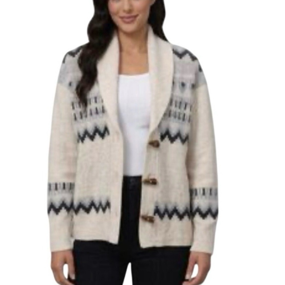 Frye Oatmeal Heather Combo Knit Women’s Shawl Collar Cardigan Size L NWT